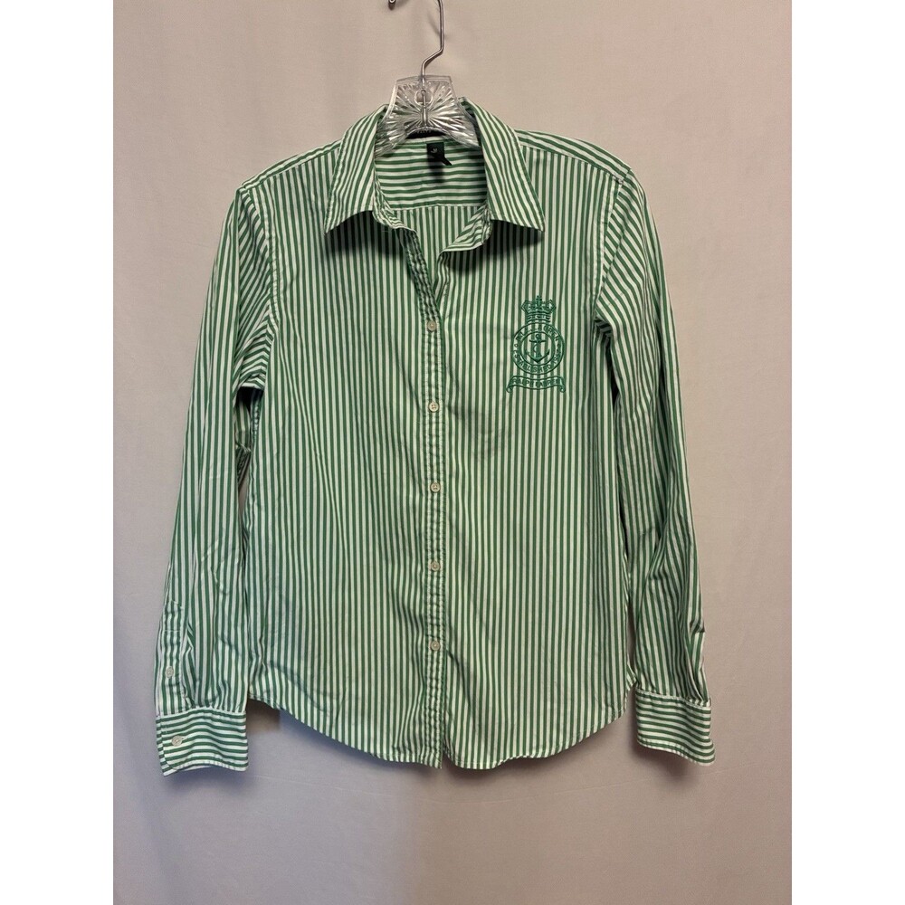 Lauren Ralph Lauren Women’s Collared Striped Button-Up Shirt M crest